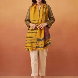 Fabindia Mustard Silk Printed Stole-image-8
