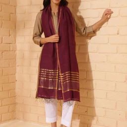 Fabindia Maroon Cotton Silk Woven Stole-image-94