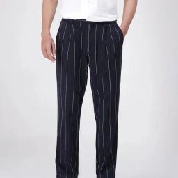 Rare Rabbit Navy Relaxed Fit Stripes Trousers-image-43