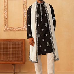 Jompers Men Floral Embroidered Regular Sequinned Kurta with Pyjamas & With Dupatta image 1