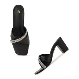 ZENVO Embellished Open Toe Block Heels image 2