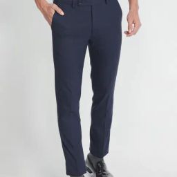 Arrow Navy Slim Fit Self Design Flat Front Trousers-image-22