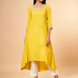 Marigold Lane Yellow Embroidered High Low Kurta-picture-9