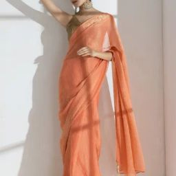 Swtantra Peach Woven Saree Without Blouse-picture-10