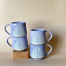 NURTURE INDIA Lavender & White 4 Pieces Printed Ceramic Glossy Mugs 220 ml Each-image-30