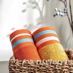DDECOR Live beautiful Yellow & Orange Cotton 500 GSM Hand Towels - Set of 2-13