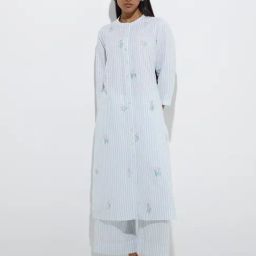Zuba by Westside Light Blue Striped Cotton-Blend Straight Kurta-image-41