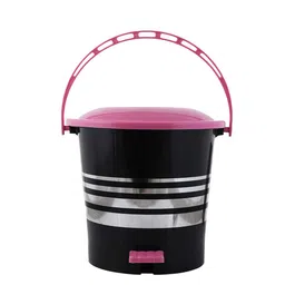 Kuber Industries Black & Pink Striped Pedal Dustbin With Handle - 5 L Each image 3