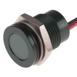 RS PRO Green Panel Mount Indicator 220V AC, Mounting Hole Size 14 mm, Termination Type Lead Wires, IP Rating IP67, Model No 1116576-9
