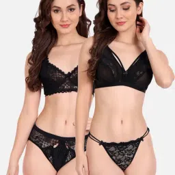 FIMS: Fashion is my Style Black Lace Work Lingerie Set - Pack Of 2-image-40