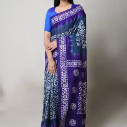 Unnati Silks Blue Cotton Printed Saree With Unstitched Blouse-image-18