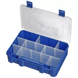 MULTICOMP PRO Boxes STORAGE BOX, 1-9 ADJ COMPART, CLEAR/BLUE, 197.303-13