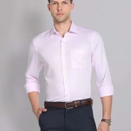 AD by Arvind Light Pink Regular Fit Self Design Shirt-image-63