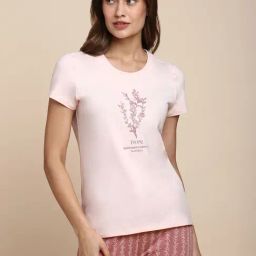 Van Heusen Peach Cotton Printed T-Shirt-image-81