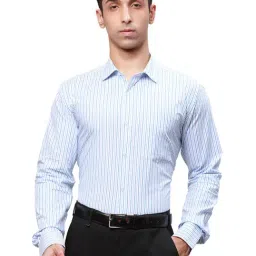 Park Avenue Blue Cotton Slim Fit Striped Shirt-picture-14