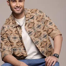 WROGN Men Aztec Print Pure Cotton Oversized Casual Shirt-image-25