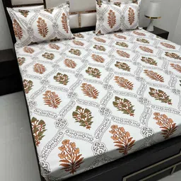 Pure Decor Brown & White Ethnic Motifs 220 TC Queen Bedsheet with 2 Pillow Covers-picture-0
