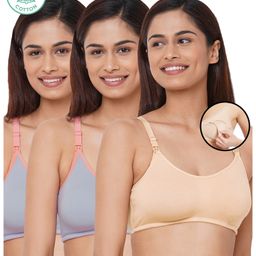Inner Sense Pack Of 3 Organic Cotton Antimicrobial Solid Colour Nursing Bra - Beige & Grey-image-79