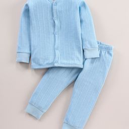 Babyhug Full Sleeves Solid Color Thermal Wear Set - Blue-image-65