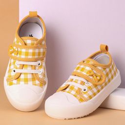 Cute Walk by Babyhug Checked Casual Shoes with Velcro - Yellow-image-58