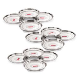 HAZEL Stainless Steel Plate Set For Dinner Thali Set Steel Dinnerware  Silver - Pack of 12-image-60