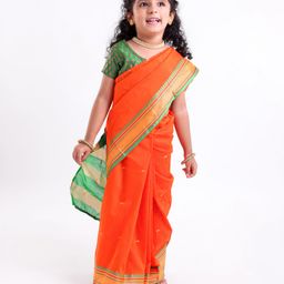 Bhartiya Paridhan Silk Saree With Half Sleeves Blouse - Orange-image-1