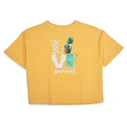 My Milestones Half Sleeves Love Text Printed Top - Yellow-picture-41