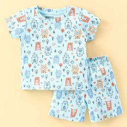Bodycare Cotton Knit Half Sleeves Night Suit Animal Print - Blue-image-28