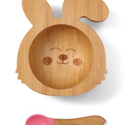 Rabbit Shaped Bamboo Wooden Bowl with Spoon - Pink-26