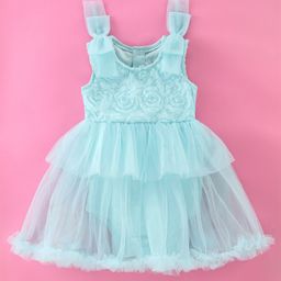 Mark & Mia Sleeveless Knee Length Party Frock Style Onesie with Floral & Bow Detailing - Mint-picture-26