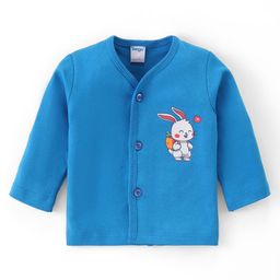 Tango Interlock Knit Full Sleeves Front Open Jhabla with Bunny Print - Royal Blue-17