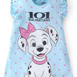 Babyhug Disney Single Jersey Knit Frill Sleeves Nighty With 101 Dalmatians Print - Sky Blue-image-28