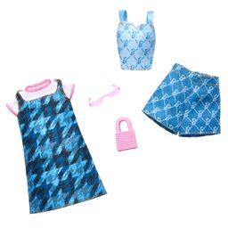 Barbie Doll Fashions and Accessories Set with 2 Complete All Denim Outfits - Multicolor-18