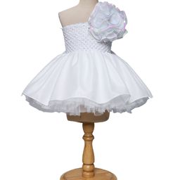 TINY MINY MEE One Shoulder Floral Applique & Smock Detailed Dress - White-image-56
