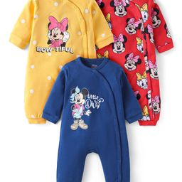 Babyhug Disney Interlock Knit Full Sleeves Rompers with Minnie Mouse Graphics Pack of 3 - Yellow Red & Blue-image-66