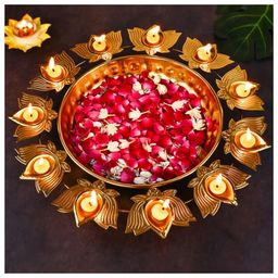 Ikkasa Decorative Golden Lotus Urli Bowl - Floating Flowers & Diya Pots-image-43
