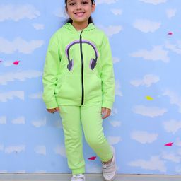 The Mom Store Cotton Full Sleeves Headphone Printed Hoodie & Joggers Set - Neon Green-image-13