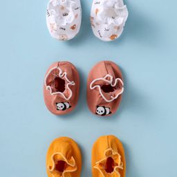 Ben Benny 100% Cotton Knit Mittens with Animal Print Pack of 3 - Yellow Rose Gold & White-picture-17