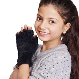 BHARATASYA Woollen Blend Fur Detailed Half Finger Gloves - Black-image-54