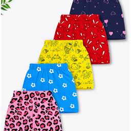 Trampoline Cotton Blend Pack Of 5 Floral & Hearts Printed Shorts - Multi Colour-image-67