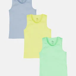 Kiddopanti Cotton Pack Of 3 Sleeveless Solid Vests - Multi Colour-picture-1