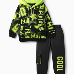 Ollington St. Cotton Full Sleeves Printed Hoodie Sweatshirt & Knit Joggers Set - Black-picture-26