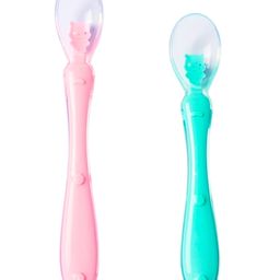 ZoZoBaa Baby Feeding & Weaning Spoon Set of 2 with Ultra Supple 100% Silicone Tip & Ergonomic Handle, BPA Free with Food Grade Material, Self Feeding Utensil for Kids 4 Months+, [Pink Green]-12