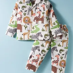 Mini Taurus Cotton Knit Full Sleeves Co-ord Night Suit with Vehicle Print - Brown-picture-14