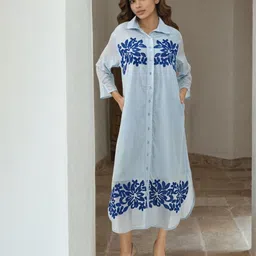 AUTUMN LANE Women Floral Embroidered Shirt Midi Dress-picture-9