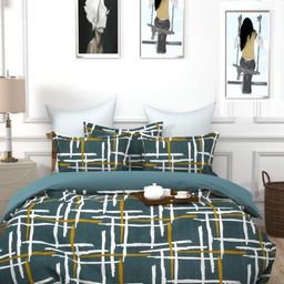 Aura Green & White 144 TC King Bedsheet with 2 Pillow Covers-image-91