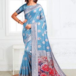 KALINI Floral Printed Zari Designer Saree-image-19