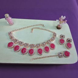 VATSALYA creation Alloy Gold- plated Ruby Red Jewellery Set-image-100