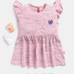 Here&Now X Game Begins Girls Self Design Flutter Sleeve Fit & Flare Dress-image-96