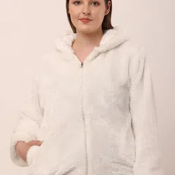69 FASHION STREET Women Hooded Solid Lightweight Casual Sherpa-picture-34